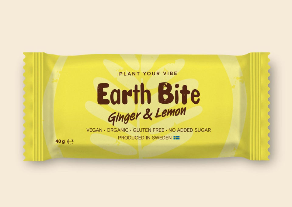 Earth Bite EKO Energibar - Ginger & Lemon 40g - Tillverkad i Sverige